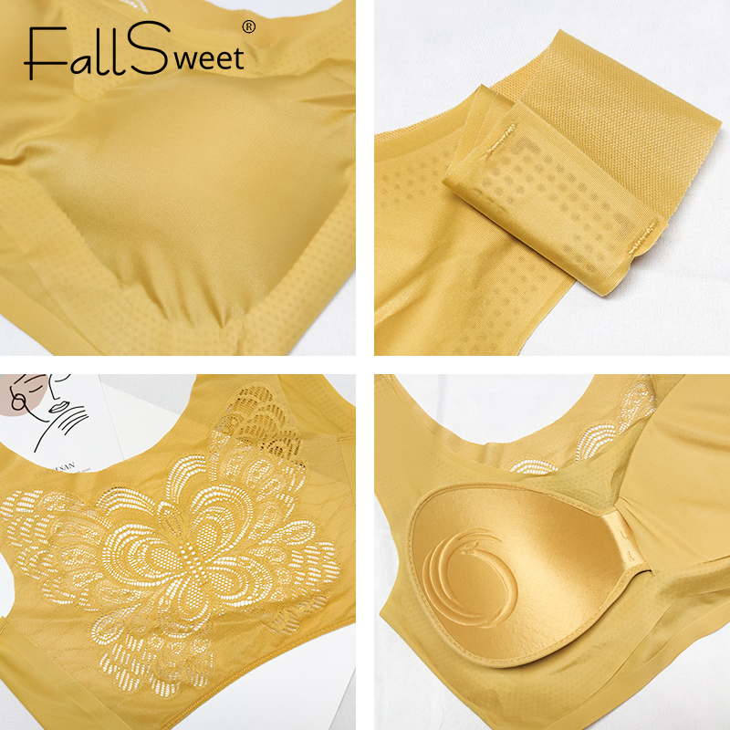 FallSweet Wireless Bras for Women Seamless Plus Size Lingerie Active Bra with Pads Lace Beauty Back Bralette M to 7XL 201202