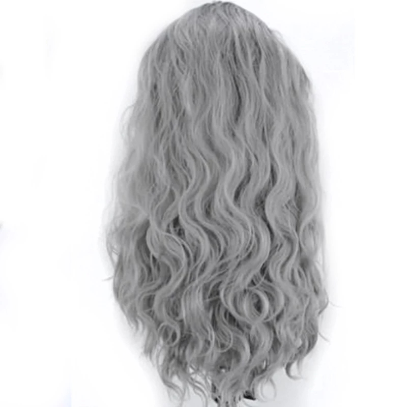 Long Wavy Ombre Grey full lace wig Heat Resistant Fiber water wave Synthetic Wig Natural Hairline For Black Women