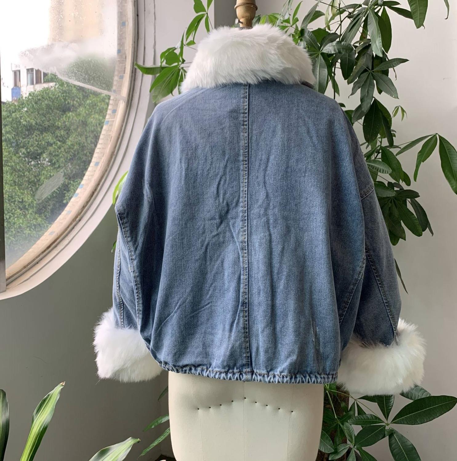 Thicken Winter Denim Jacket Casual Women Long Sleeve Short Coats Fur Collar Outerwear Loose Ins Style Streetwear Overcoat 201026