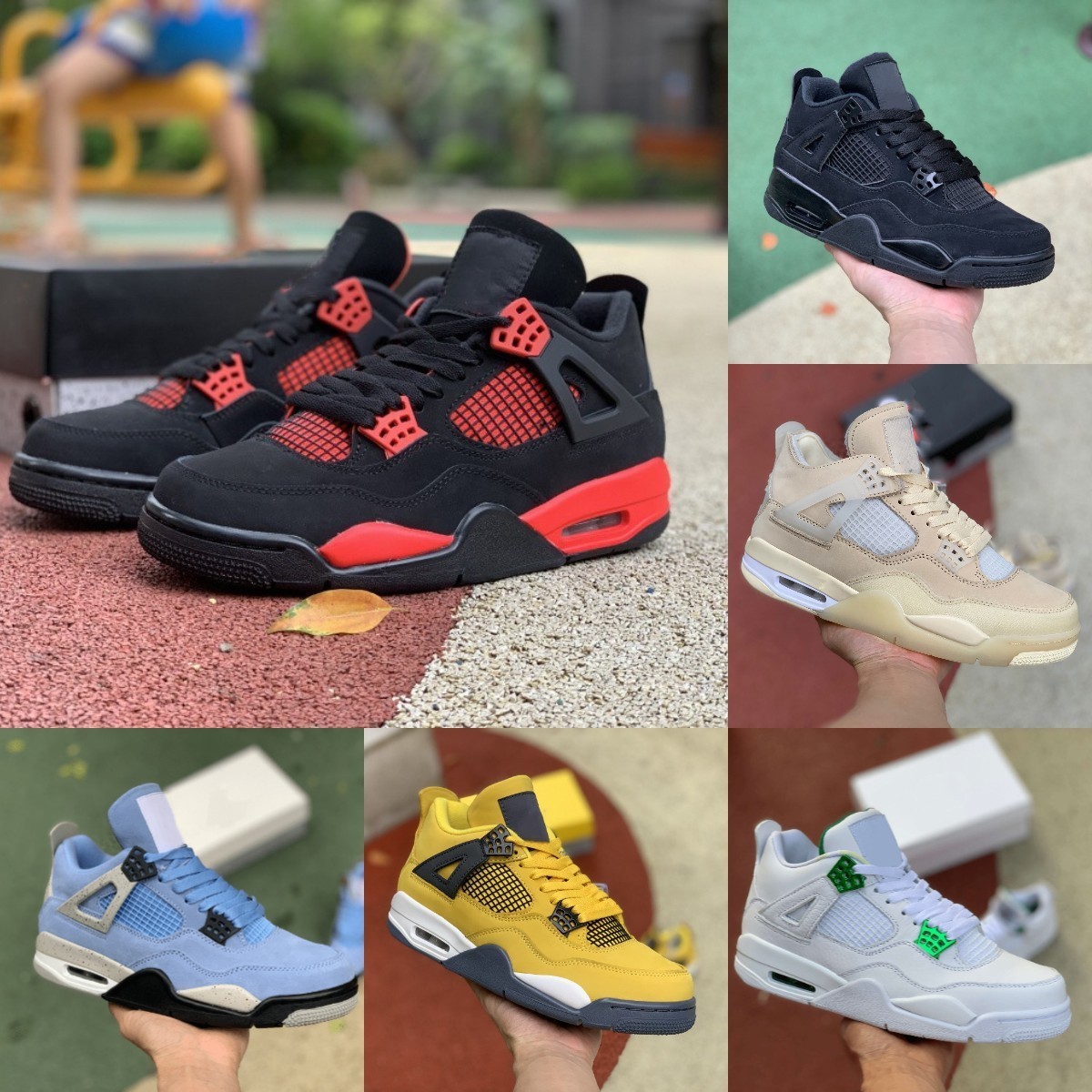 Top Quality Lightning 4 4s Basketball Shoes Jumpman Red Thunder Jorden Mens Black Cement Cat Cream Sail White Oreo Bred Pine Green Court Purple Sports Sneakers, Please contact us