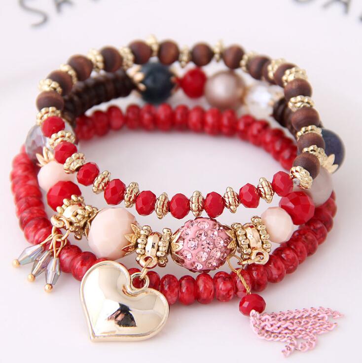 Bohemian Beaded Bracelets for Women 6 Colors Multilayer Stretch Stackable Bracelet Set Multicolor Jewelry Bangle Christmas Gift GD1224