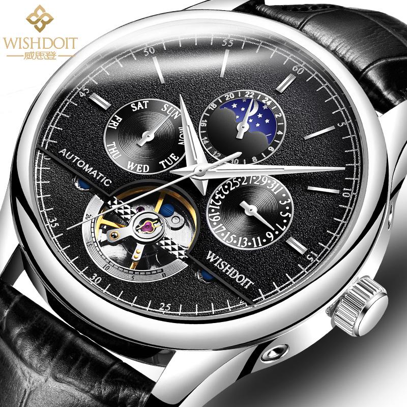 Wristwatches WISHDOIT Luxury Fashion Men's Watches Moon Phase Luminous Waterproof Calendar Week Automatic Mechanical Wrist Clock, Black leather blue
Wristwatches WISHDOIT Luxury Fashion Men's Watches Moon Phase Luminous Waterproof Calendar Week Automatic Mechanical Wrist Clock, Black leather blue