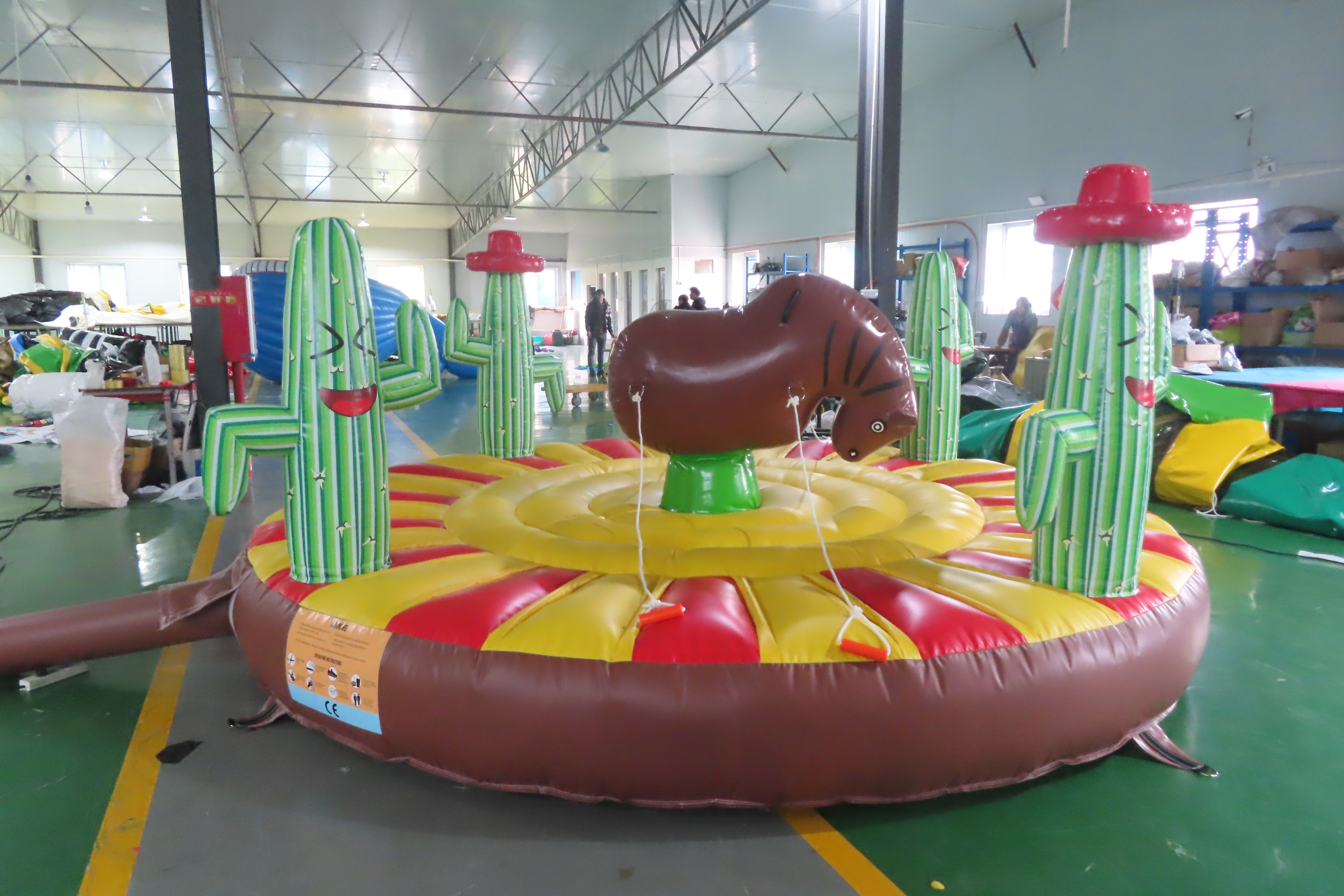 Kids Cactus Inflatable Rodeo Bull Ride Games Bungee Pull mechanical Bull Riding Inflatable Bouncer For Interactive Amusement
