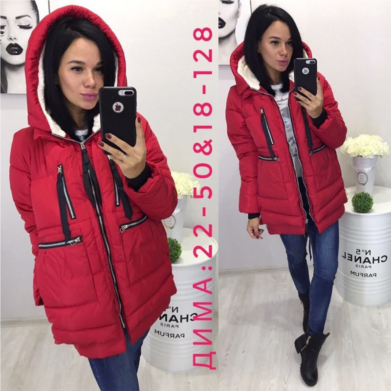 Voobuyla Winter Cotton Coat Women Plus Size M-5XL Zipper Big Pocket Army Green Outwear Jackets Hooded Thicken Warm Parkas Ladies 201027