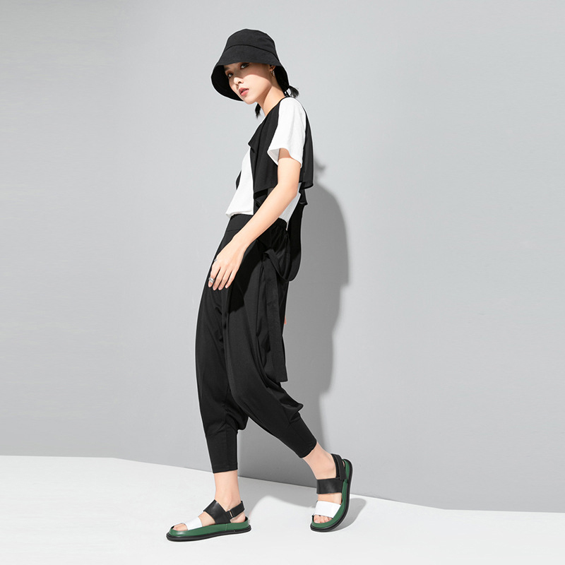 EAM High Elastic Waist Black Brief Leisure Long HaremTrousers Loose Fit Pants Women Fashion Spring Summer 1U775 201228