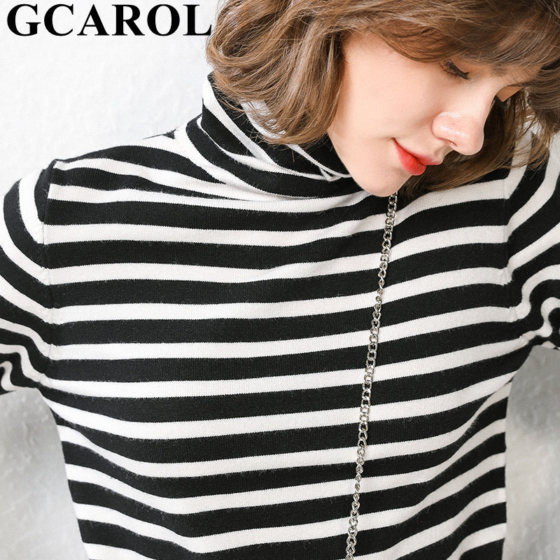GCAROL New Women 30% Wool Sweater Stripes Turtleneck Knit Pullover Stretch Oversize Jumper Warm Base Render Knitted Tops S-3XL 201111wtt