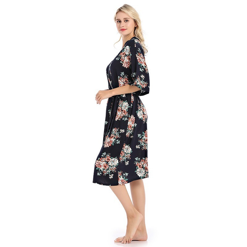 Cotton Floral Print Sleepwear Robe Long Bathrobe Women Thin Dressing Gowns Womens Kimono Sexy Robes for Women Badjas Dames 210203