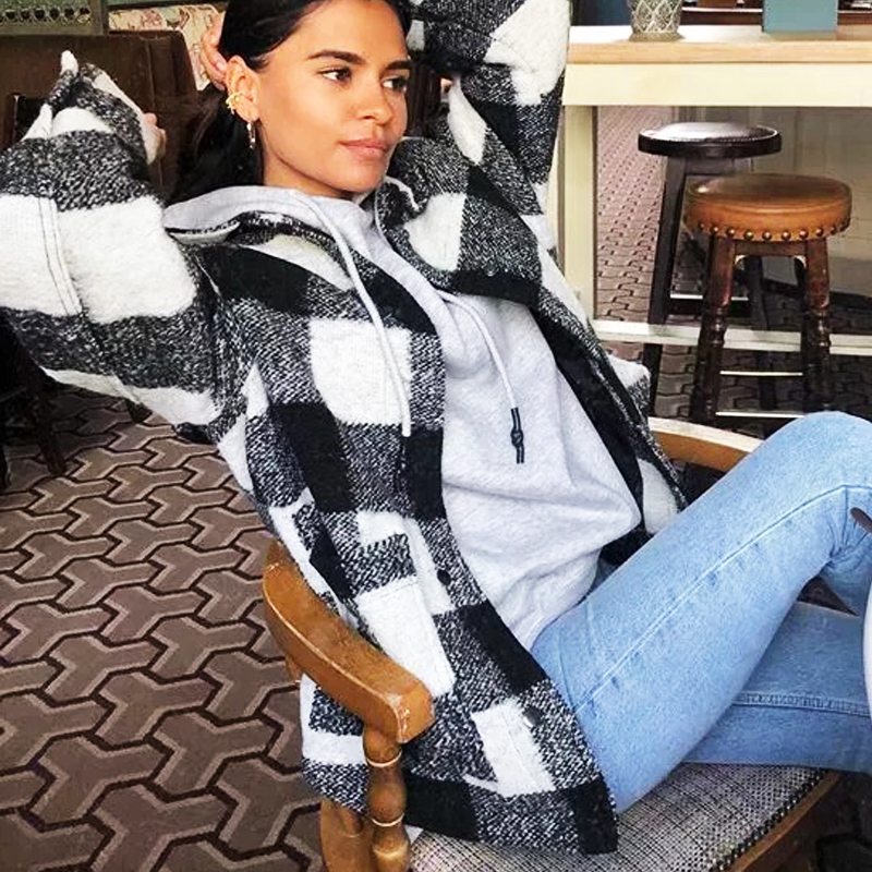 Fall Clothes for Women Shirt Woolen Coat New Autumn and Winter Fashion Black and White Lattices Overcoat for Women jackets 201112