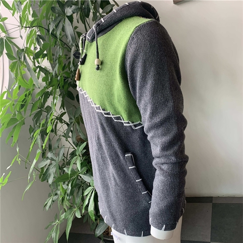 Knitted Sweater Men Hoodie Pullover Jumper Streetwear Cropped Fall Trendy Spliced Plus Size Stitching Hooded Sweatshirt 201118