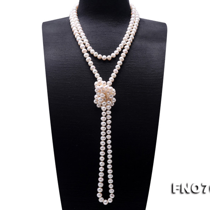 JYX Pearl Sweater Necklaces Long Round Natural White 8-9mm Natural Freshwater Pearl Necklace Endless charm necklace 328sale 201104