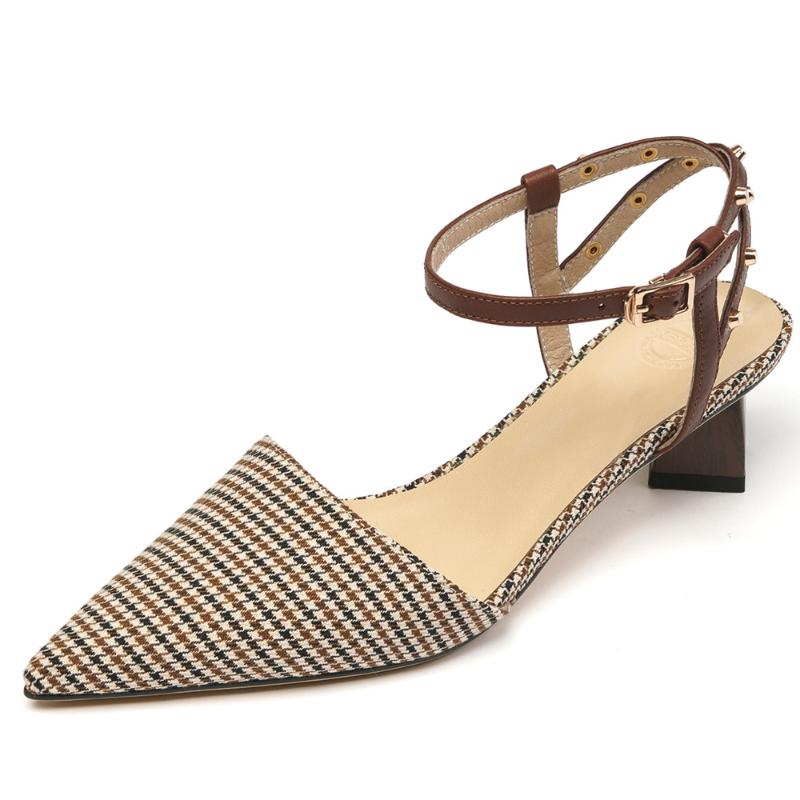 Women's genuine leather fabric patchwotl ankle strap thin high heel summer sandals pointed toe elegant ladies low heel shoes hot, Brown
Women's genuine leather fabric patchwotl ankle strap thin high heel summer sandals pointed toe elegant ladies low heel shoes hot, Brown