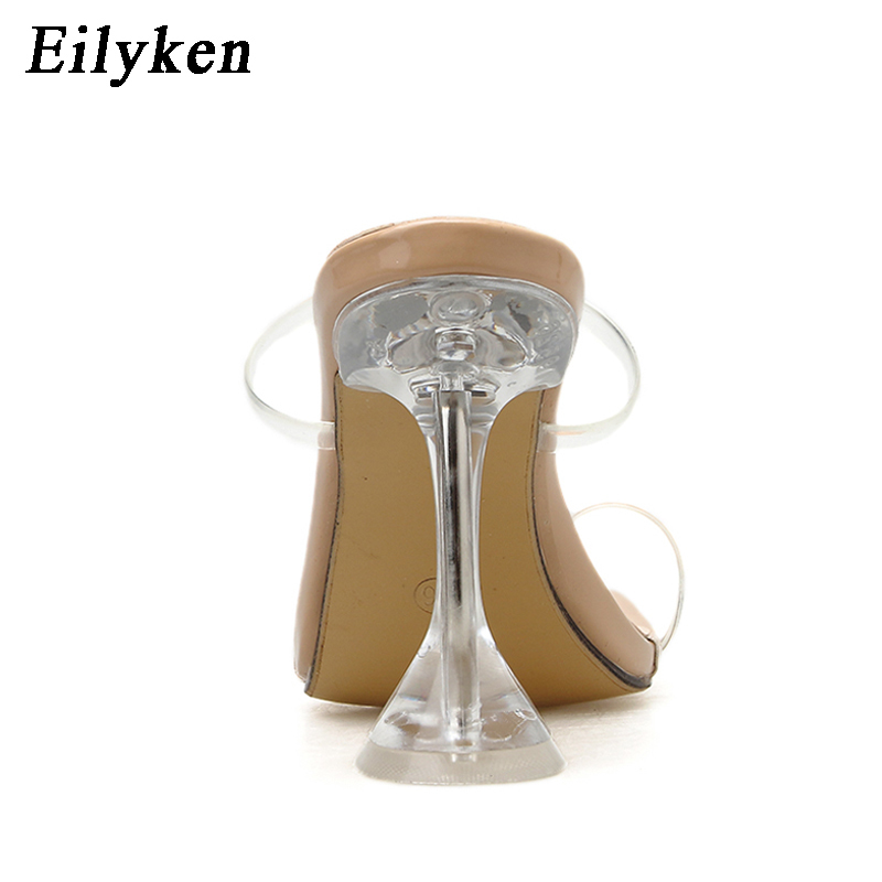 Eilyken Plus size 35-42 PVC Transparent Band Square Open toe Slippers New Clear Crystal Glass Heel Slides shoes Size 35-42 LJ200903