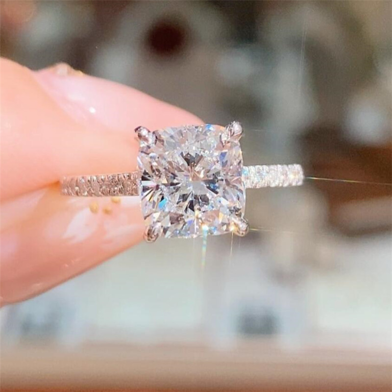 Sparkling New Arrival Luxury Jewelry 925 Sterling Silver Cushion Shape White Topaz CZ Diamond Gemstones Eternity Party Women Wedding Ring