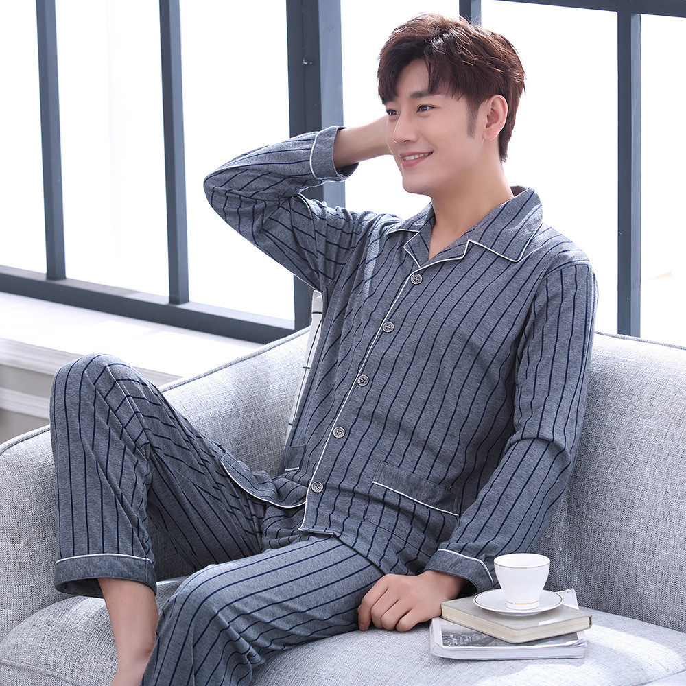 Autumn Pyjama Men Set Cotton Spring Pijama Men Long Sleeve Solid Pajama Man Cardigan Turn-down Collar Pajama Male L XL XXL XXXL 201109
