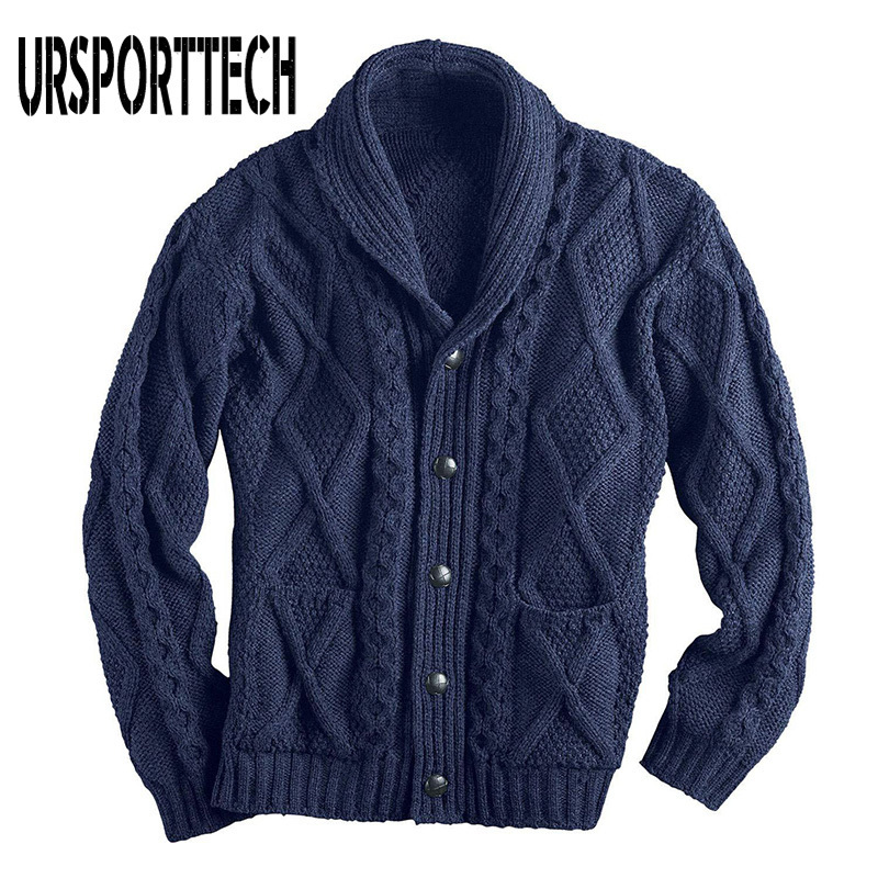 100% Irish Merino Wool Aran Button Men's Autumn Winter New Cardigan Sweatercoat Slim Fit Warm Knitted Sweater Coat 201210