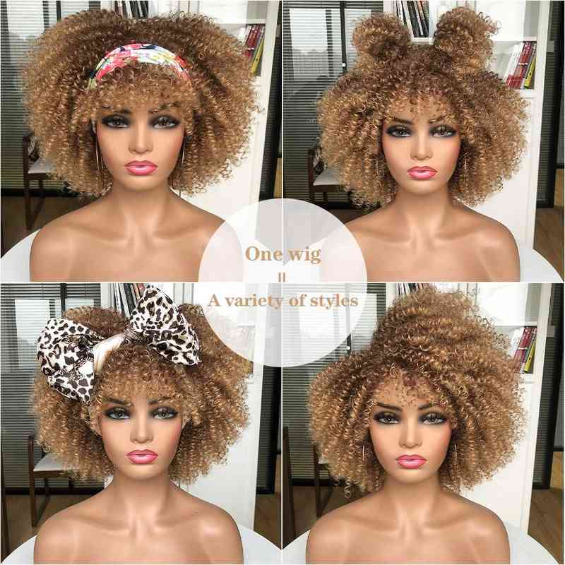 Hairpiece Short Hair Afro Kinky Curly Wigs with Bangs for Black Women African Synthetic Ombre Glueless Cosplay Heat Resistant Lizzy 0121