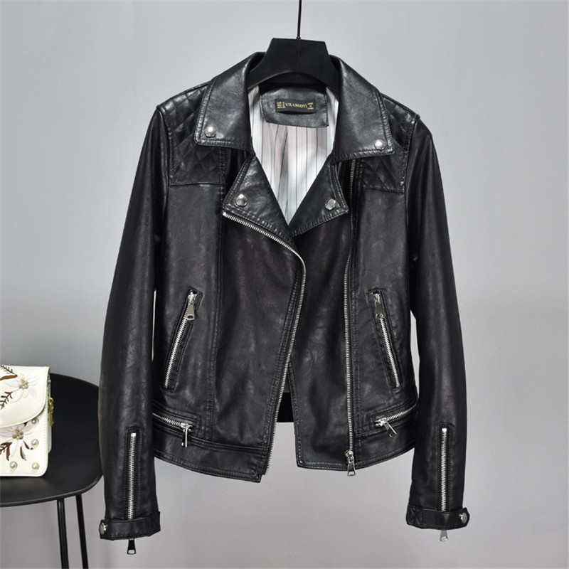 Autumn Winter Short Green Black Faux Leather Jackets Basic Coat Fashion Rivet Zipper Moto Biker Jacket Punk Outerwear 201020