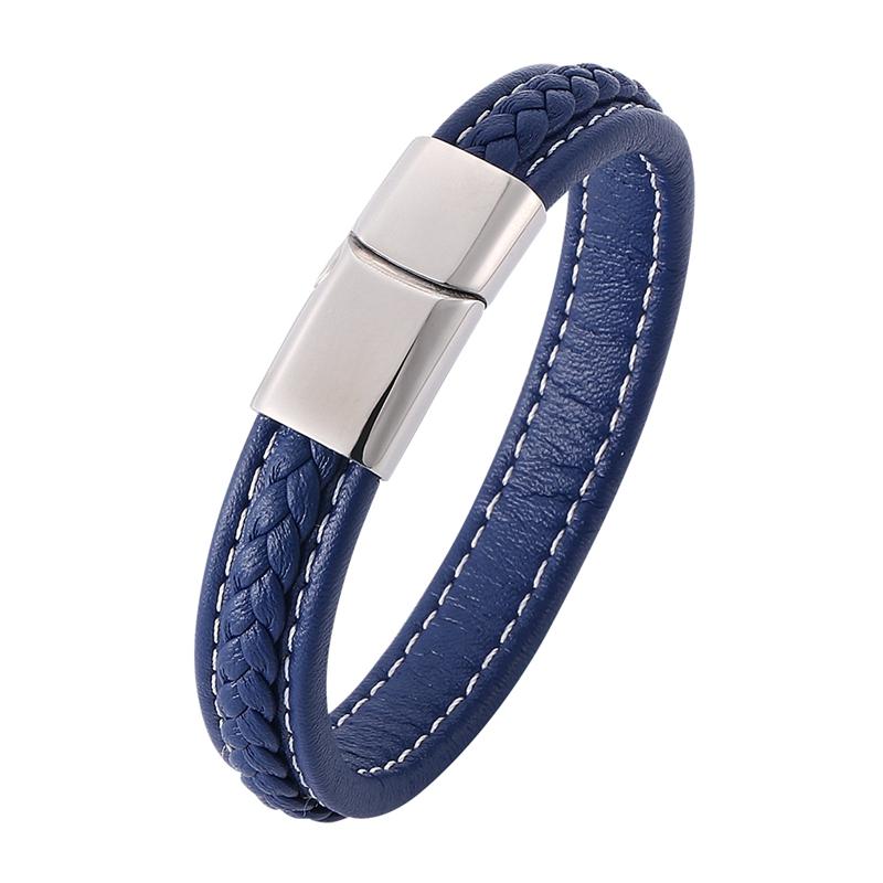Punk Leather Bracelet For Men Stainlees Steel Magnetic Clasp Cuff Bracelets & Bangles Male Jewelry Gifts BB728