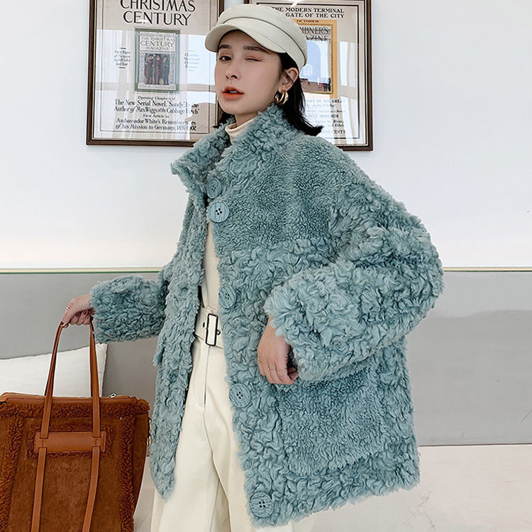 Faux Sheep Sheared Female Brief Paragraph Keep Warm With Thick Compound Fur Lambs Wool Collar Shearling Coat 201110