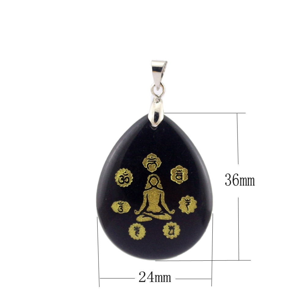 Natural Stone Engraved 7 Chakras Sanskrit Yoga Sitting Pattern Pendant India 7-chakra Meditation Reiki Necklace Amethyst Rose Quartz Heal Crystaling J