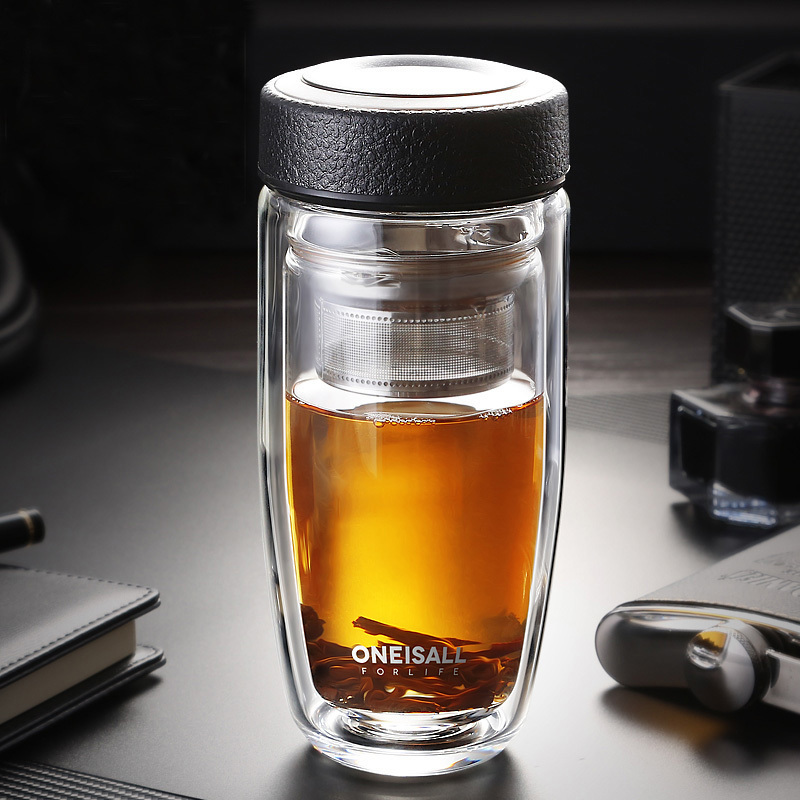 380ML Double Wall Glass Water Bottle High End Thickness Borosilicate Glass Elegant Leakproof Bottle With Tea Infuser For Car Y200330
380ML Double Wall Glass Water Bottle High End Thickness Borosilicate Glass Elegant Leakproof Bottle With Tea Infuser For Car Y200330