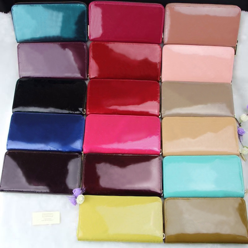 Wholesale Patent leather shinny long wallet lady multicolor wallets Fashion top quality wallet women coin purse women classic zipper pocket