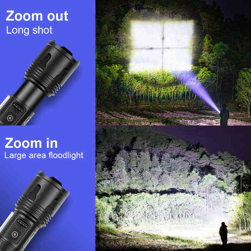 Super 120 Most Powerful Led Flashlight 90 High Power Torch light Rechargeable Tactical flashlight 18650 Usb Camping Lamp 220