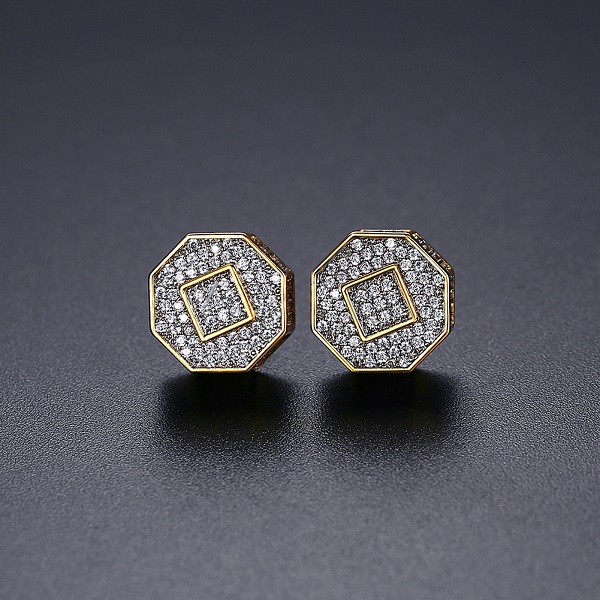 Hip Hop Stud Earrings Cylinder Shape Shining White Zircon Dangle Earrings Gold Plated Vintage Geometric Jewelry Wholesale