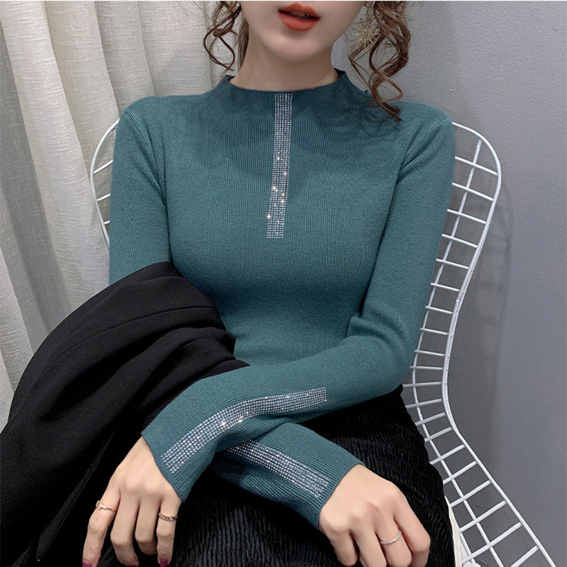 New Fashion Diamond Women's Sweaters Winter Knitted Sweater Women Long Sleeve Pullover Slim Women's Turtleneck Sweater Pull 201023