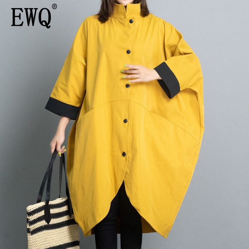 EWQ new spring stand collar batwing sleeves single breasted contrast colors big size jacket female windbreaker WK51207XL 201102