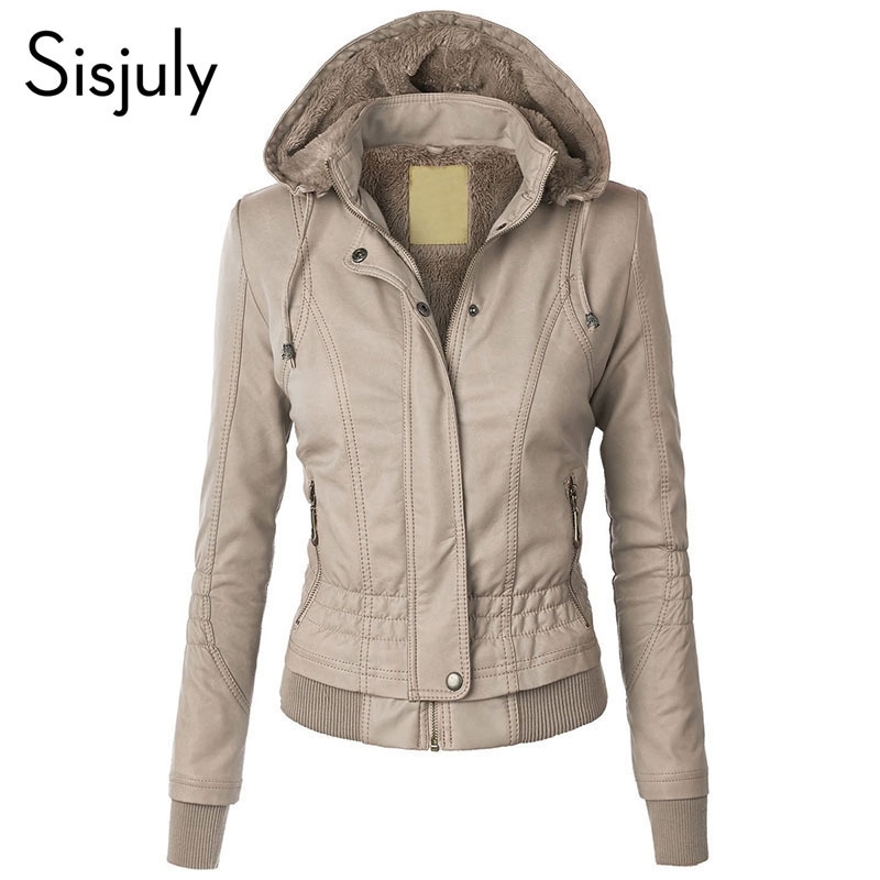 Sisjuly Jacket Coat Women Winter Slim Zipper Hooded Coat Female Warm Casual Outerwear Solid 2xl Fall Leather Jacket Coats 201017