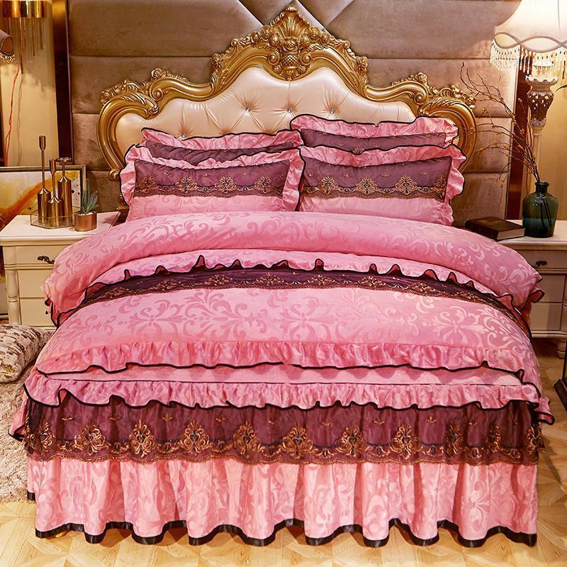 Velvet Soft Warm Duvet Cover set Quilted Thick Bedspread Bed skirt Sheet Girls Pink Chic Lace Bedding Set Queen King size1, Design b brown
Velvet Soft Warm Duvet Cover set Quilted Thick Bedspread Bed skirt Sheet Girls Pink Chic Lace Bedding Set Queen King size1, Design b brown