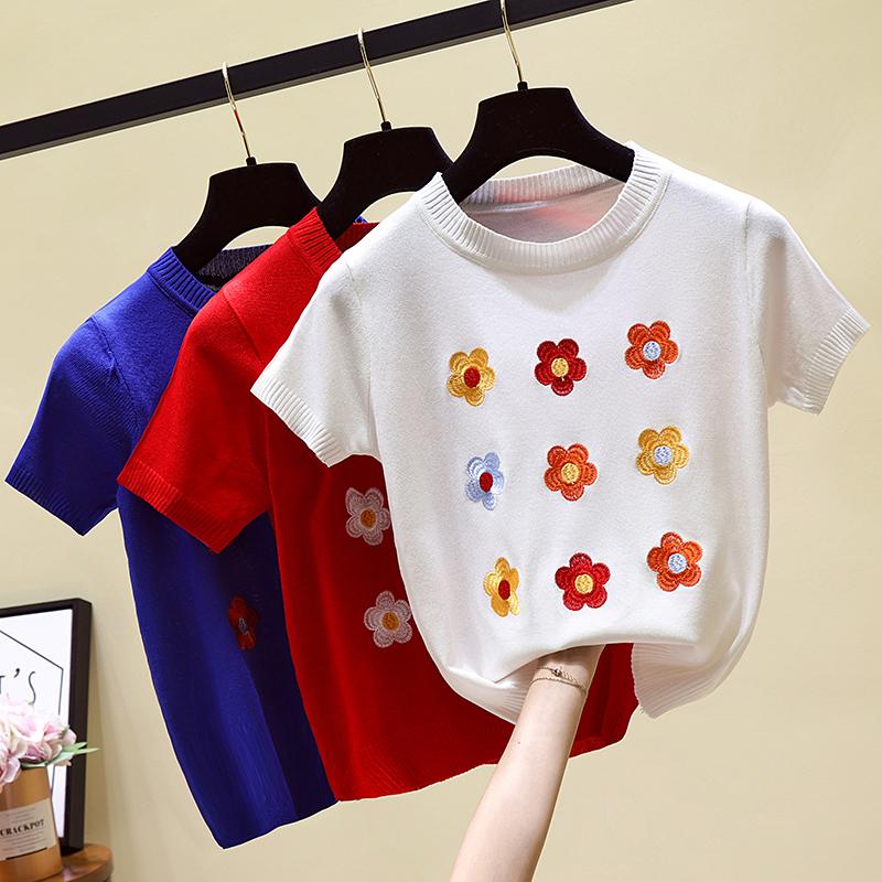 Floral Spring Women's Knitted O-Neck Sweater Pullover Summer Soft Solid Short Sleeve Knitwear Jumper Top 2020 White Red Blue
Floral Spring Women's Knitted O-Neck Sweater Pullover Summer Soft Solid Short Sleeve Knitwear Jumper Top 2020 White Red Blue