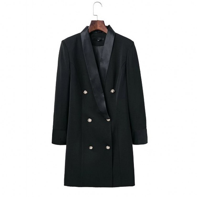 womens blazer casual long black Double Breasted Office Lady outerwear 201114