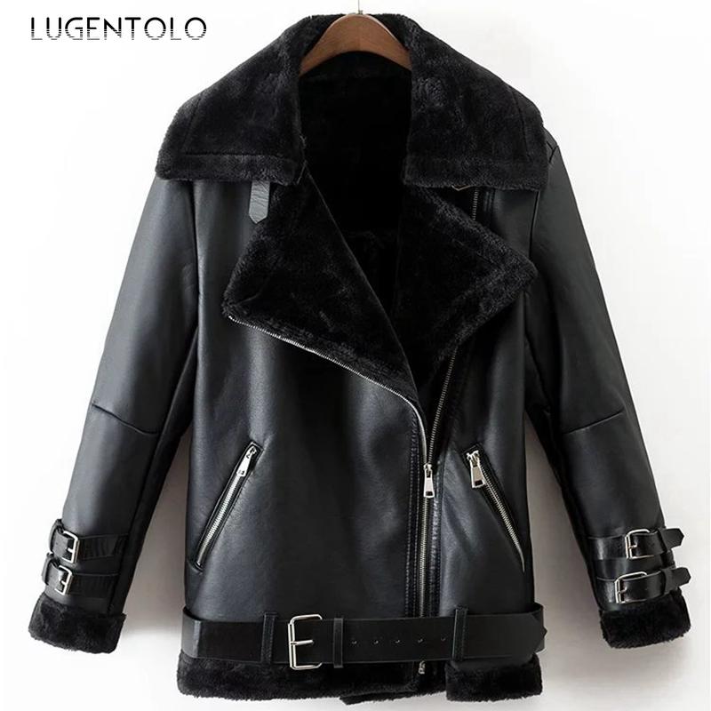 Lugentolo Leather Jacket Women Fur Winter Solid Turn-down Long Sleeve Collar PU Sashes Zipper Casual Fashion New Warm Jacket, Black
Lugentolo Leather Jacket Women Fur Winter Solid Turn-down Long Sleeve Collar PU Sashes Zipper Casual Fashion New Warm Jacket, Black