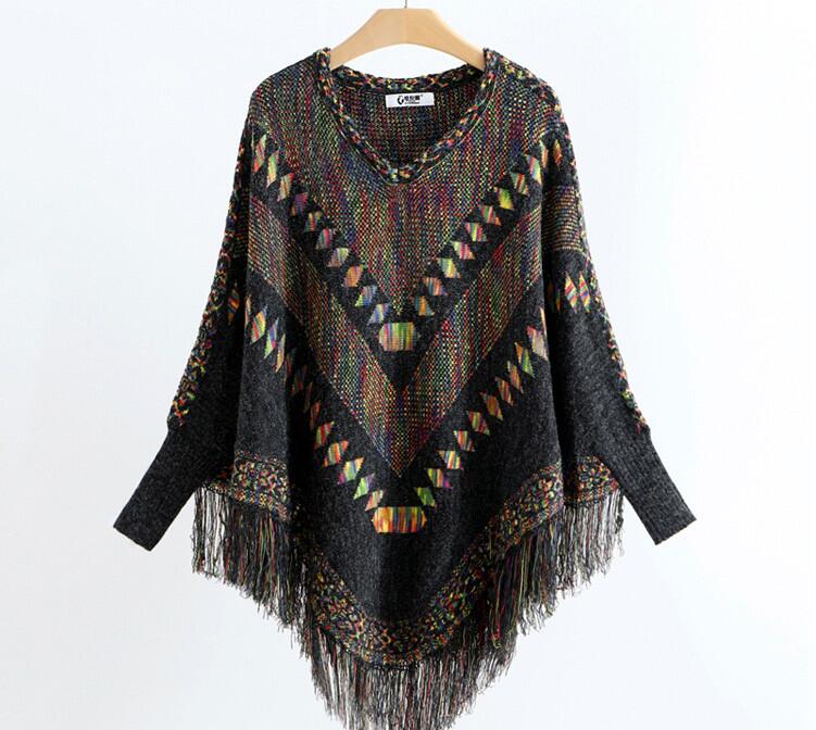 2020 new women's retro tassel shawl cloak sweater color matching sweater coat shipping, Black
2020 new women's retro tassel shawl cloak sweater color matching sweater coat shipping, Black