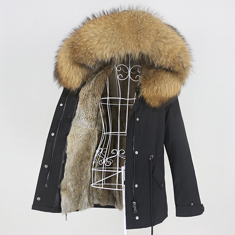 OFTBUY Short Waterproof Parka Real Rabbit Fur Coat Natural Fox Raccoon Big Fur Collar Hood Winter Jacket Women Removable 201103