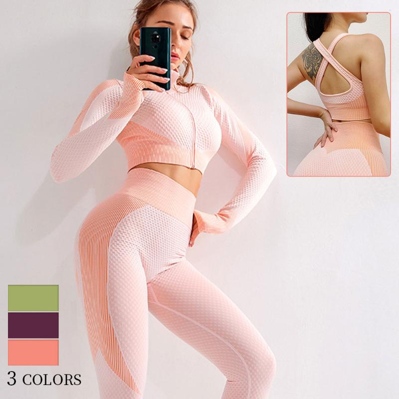 3 Color 3 Piece Yoga Set Seamless Women Gym Sport Suit 3pcs Cross Band Bra Running Fitness Pants Long Sleeve T-shirt, Green
3 Color 3 Piece Yoga Set Seamless Women Gym Sport Suit 3pcs Cross Band Bra Running Fitness Pants Long Sleeve T-shirt, Green