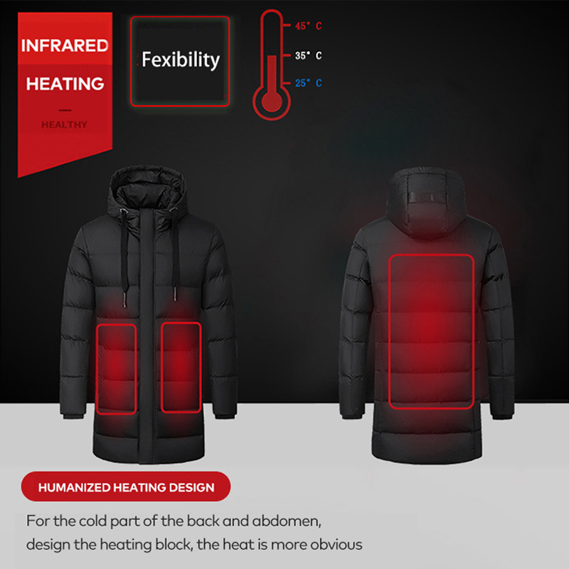 PARATAGO Winter Warm Heated Jackets Long Section Electric Heating Coat Outdoors Cotton Men Women Hight Quality Down Jacket P9111 201114
