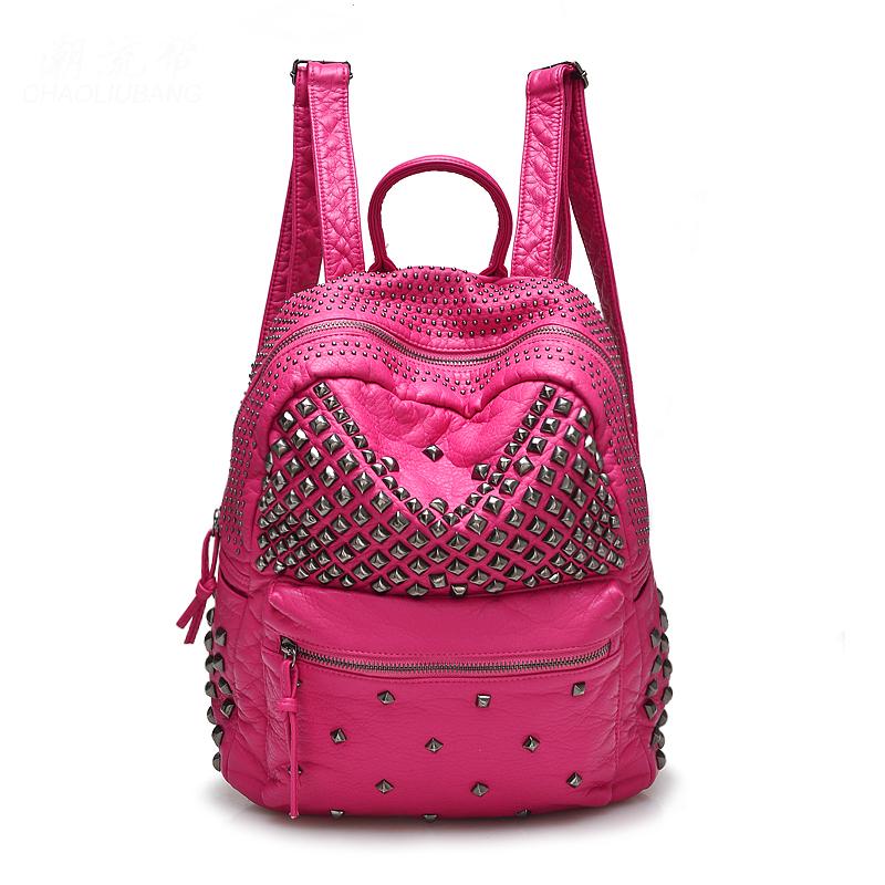 Backpack 2021 Fashion Women Backpacks Washed Leather Lady Girls Travel Bags Rivet Student School Bag