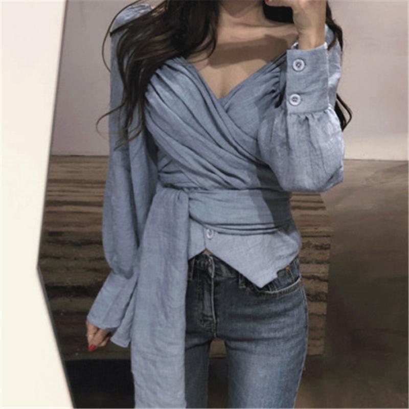 Elegance Slim-fit Blouses Women Temperament Sexy Low Criss-cross V-neck Pleated Solid Color Tie Waist Shirts Female Top Blusas, Blue
Elegance Slim-fit Blouses Women Temperament Sexy Low Criss-cross V-neck Pleated Solid Color Tie Waist Shirts Female Top Blusas, Blue