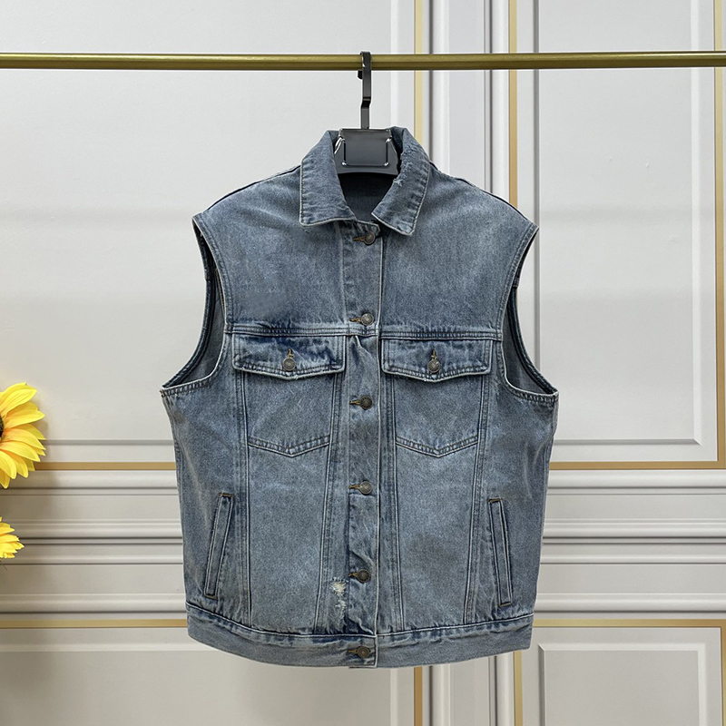 22SS Mens Denim Vest Casual Solid Color Womens Cowboy Hole Vest Fashion Design Button Pocket Decorative Dleeveless Jacket Street Style Outerwear от DHgate WW