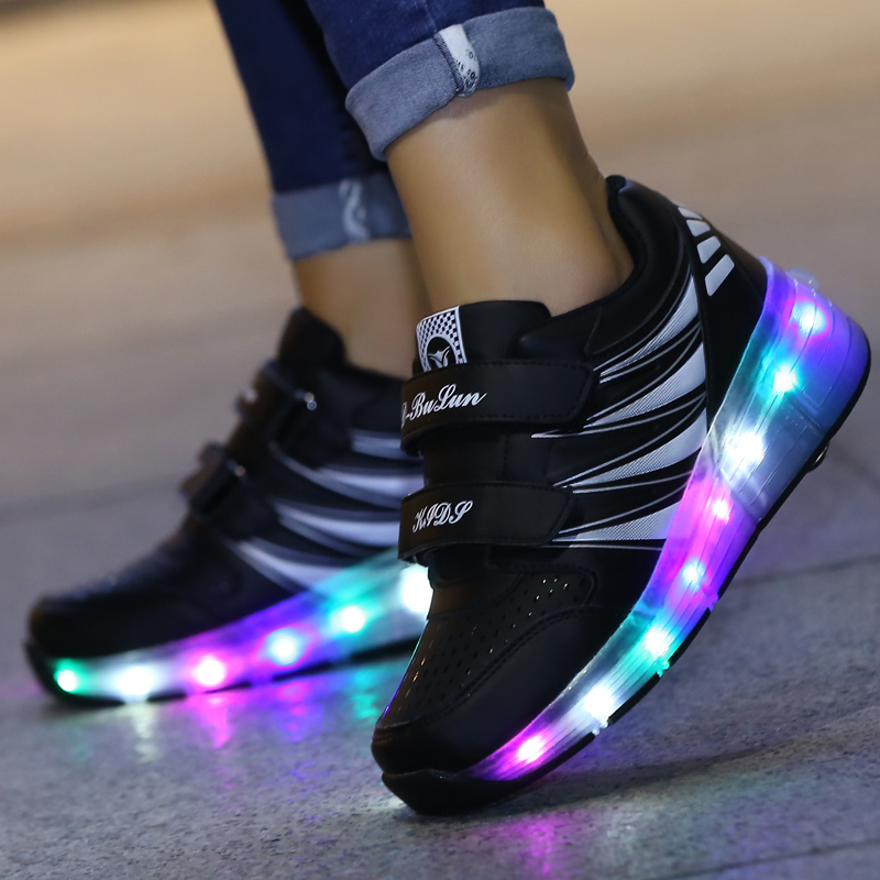 Size 28-40 Kids Led Shoes Glowing Sneakers with Roller for Boys Luminous Sneakers with Backlight One Wheel Roller Skate Shoes
