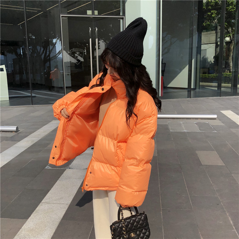 Bright Colors Winter Jacket Women Parka Warm Thick Solid Short Style Cotton Padded Parkas Coat Loose Stand Collar Outwear 200928