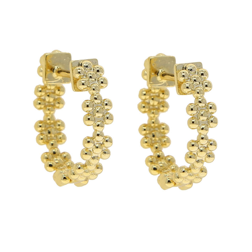 Korean Vintage Fashion No Stone Design Metal Gold Daizy Polished Earrings For Women Girl Daily Medium Hoop Personality Accessories Gifts