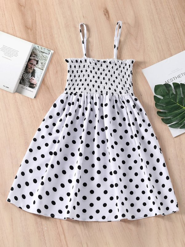 Girls Polka Dot Shirred Cami Dress SHE