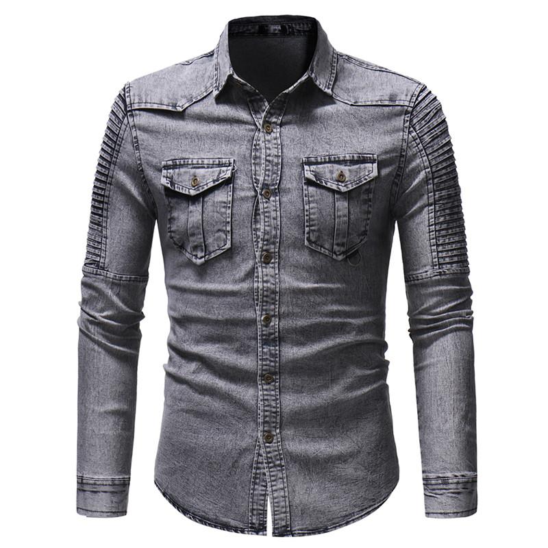 2021 Men's Spring and Autumn Washed Pleated Pocket Single-breasted Denim Shirt / Premium European and American Slim Long Sleeve
2021 Men's Spring and Autumn Washed Pleated Pocket Single-breasted Denim Shirt / Premium European and American Slim Long Sleeve