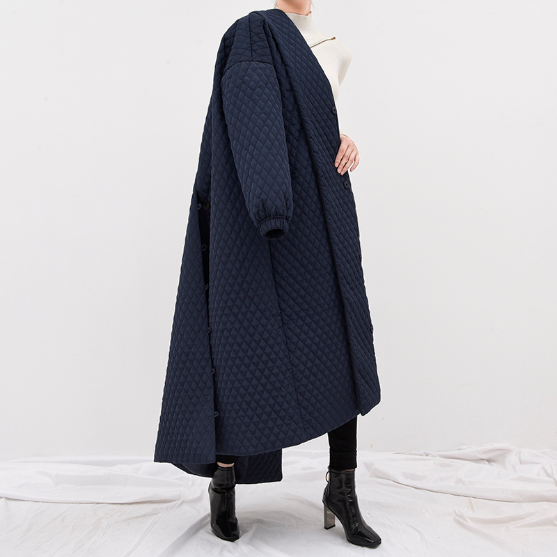 LANMREM Famale autumn winter long coat back many buttons loose fashion long sleeve cotton jacket women parkas WTH120 201214