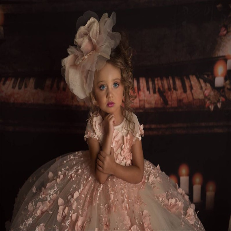 cute pink flower girls dresses hand made flower appliqued beaded childrens pageant dress stage stage catwalk dress custom made