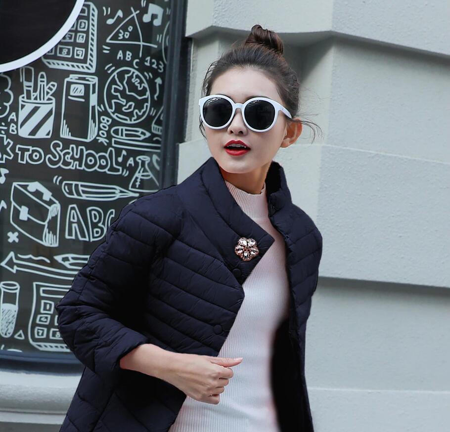 Spring Autumn Warm Winter Jacket Women Fashion Women's Solid Color Cotton Coat Outerwear Rhinestone Flowers 201017